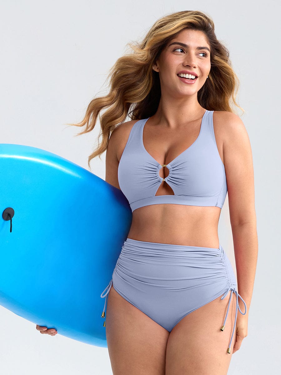 Deep V Drawstring One Piece Swimsuit – Tummy Control with Removable Pads