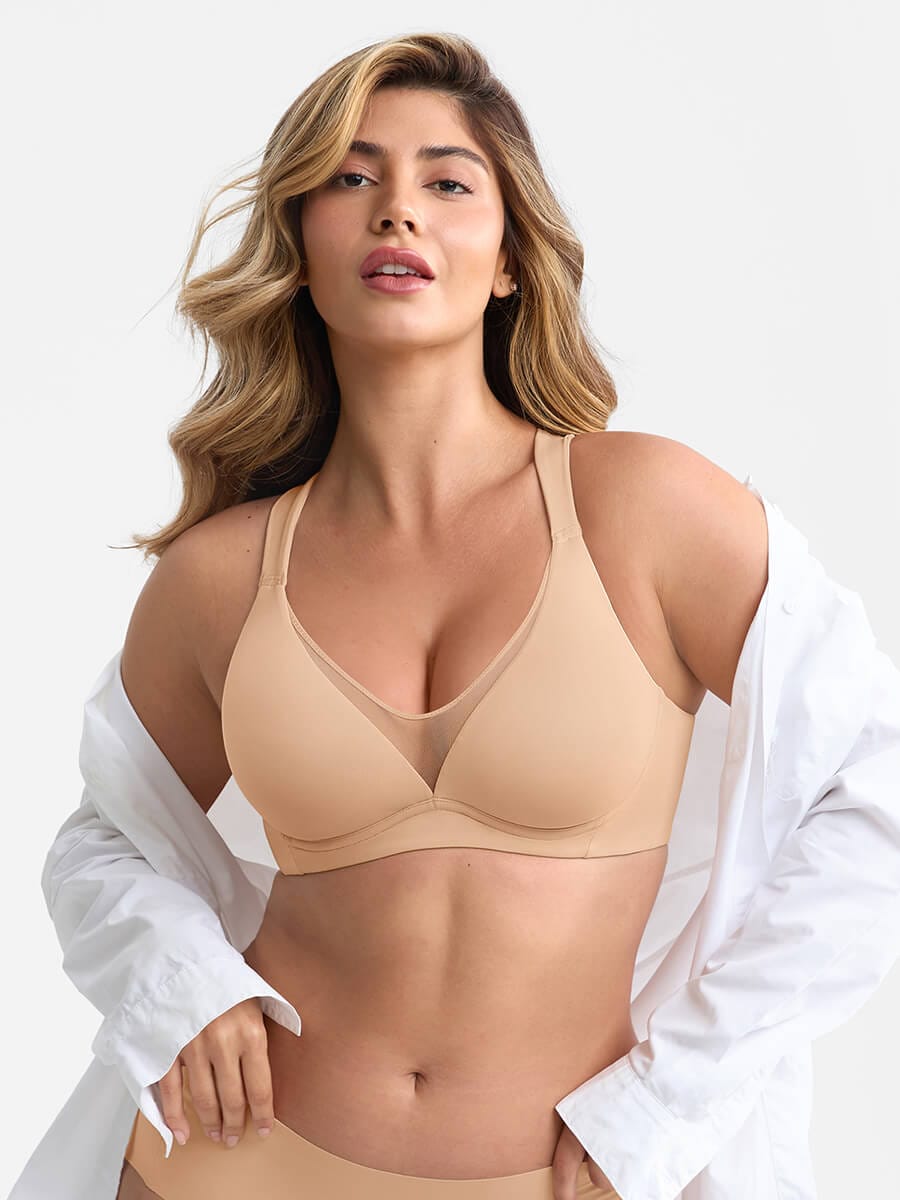 Wholesale Unlined Full Coverage Underwire Bra Side Boning Mesh Plunge Minimizer For Large Bust