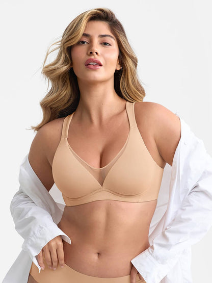 Wholesale Unlined Full Coverage Underwire Bra Side Boning Mesh Plunge Minimizer For Large Bust