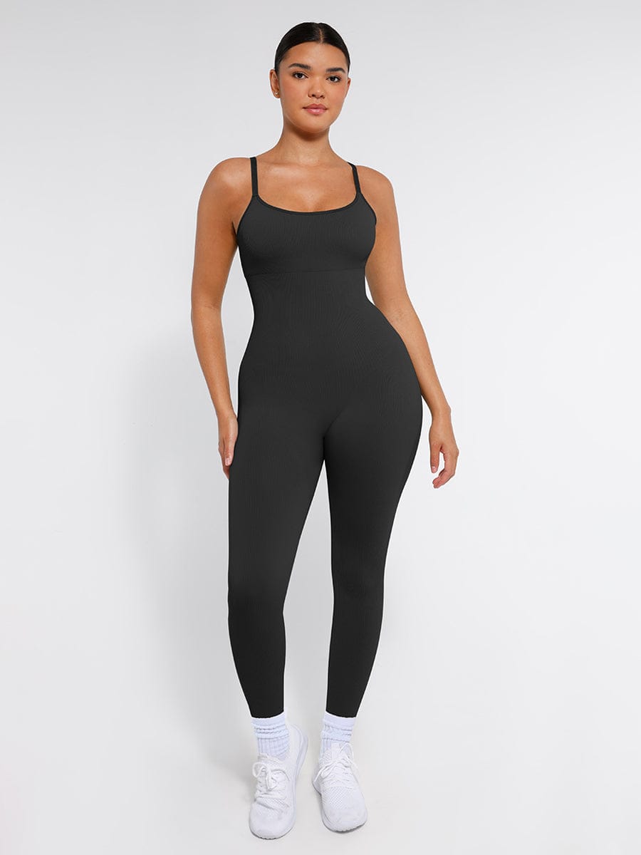 Wholesale High Stretchy Seamless Sling Tummy Control Jumpsuit Removable cup pads