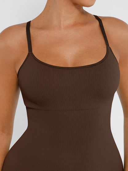 Wholesale High Stretchy Seamless Sling Tummy Control Jumpsuit Removable cup pads