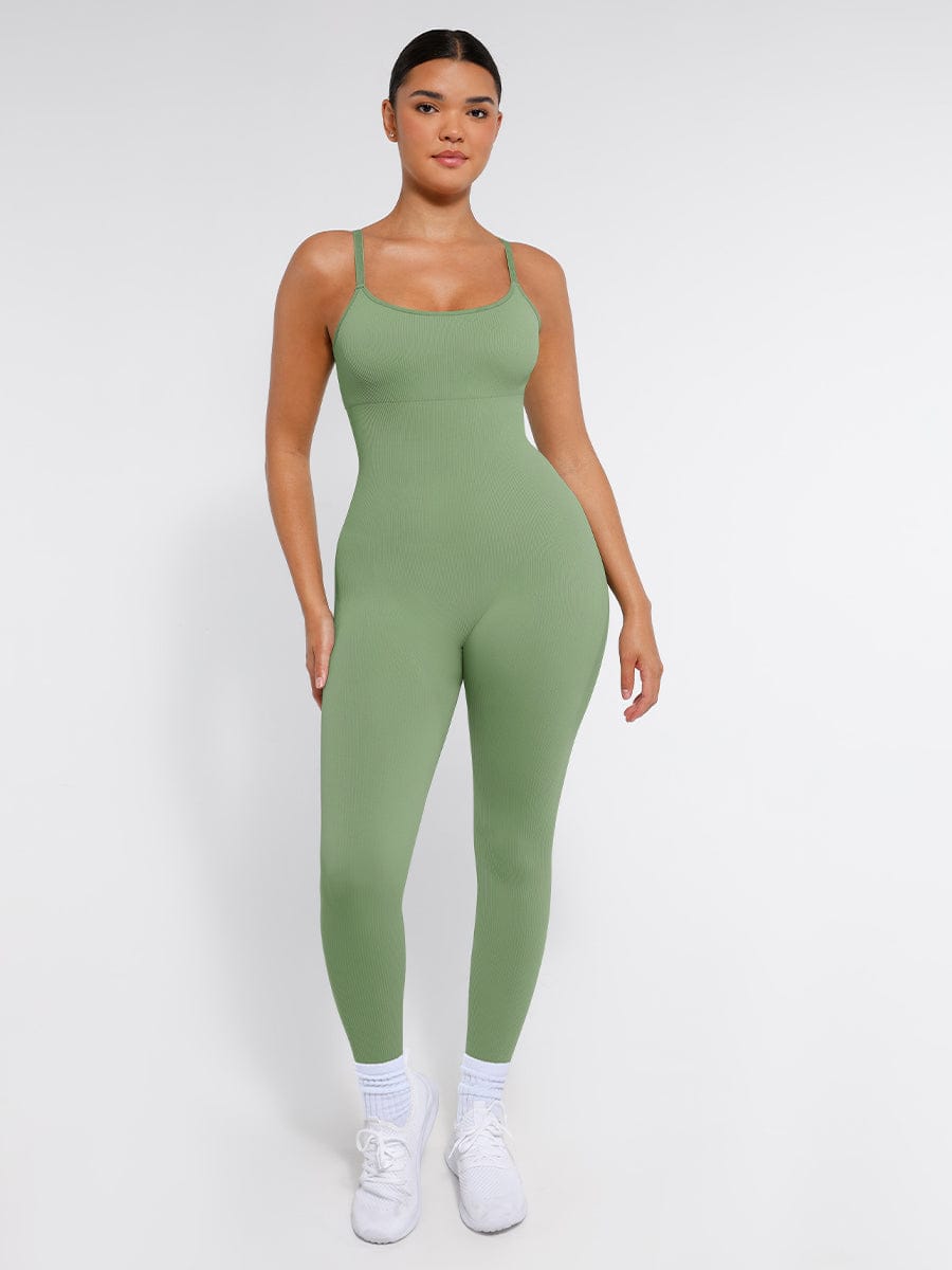 Wholesale High Stretchy Seamless Sling Tummy Control Jumpsuit Removable cup pads