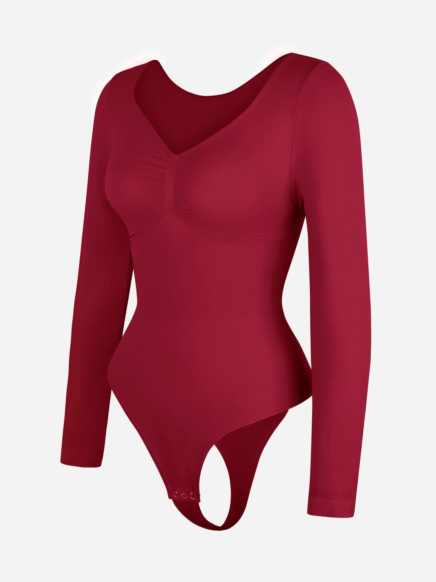 Seamless Long Sleeve Chest Support Thong Bodysuit – Tummy Control Shaper