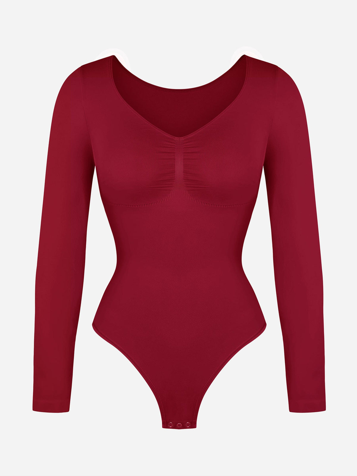 Seamless Long Sleeve Chest Support Thong Bodysuit – Tummy Control Shaper