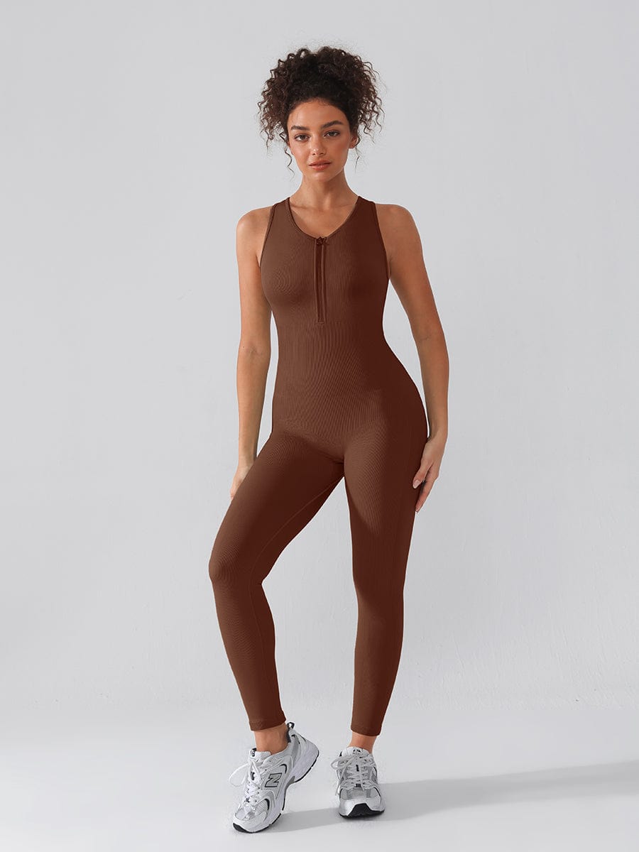 Seamless 2-in-1 Sport Shaping Jumpsuit – Zip Front Racerback