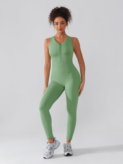 Seamless 2-in-1 Sport Shaping Jumpsuit – Zip Front Racerback