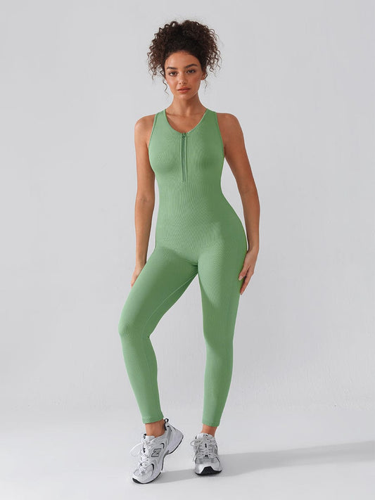 Seamless 2-in-1 Sport Shaping Jumpsuit – Zip Front Racerback