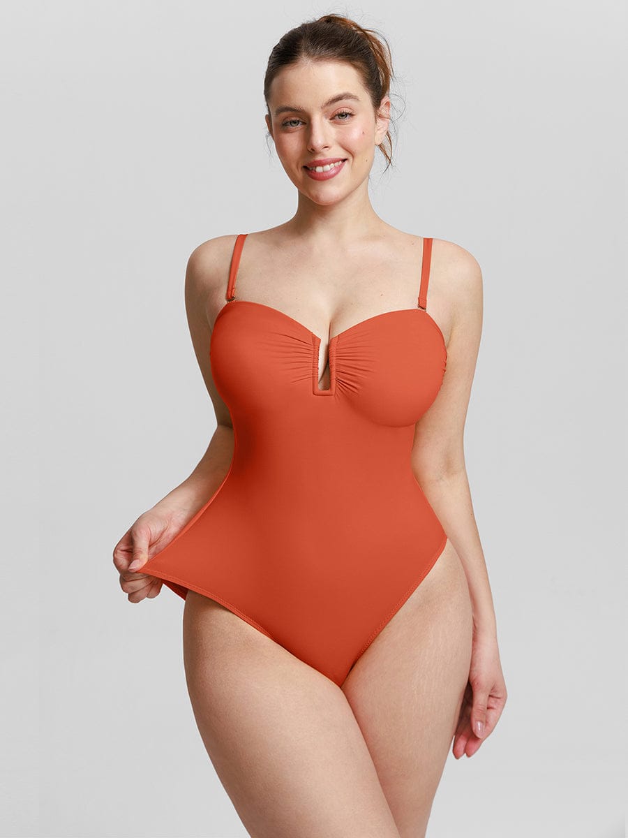 Strapless One Piece Swimsuit – Underwire Mesh Tummy Control Shapewear