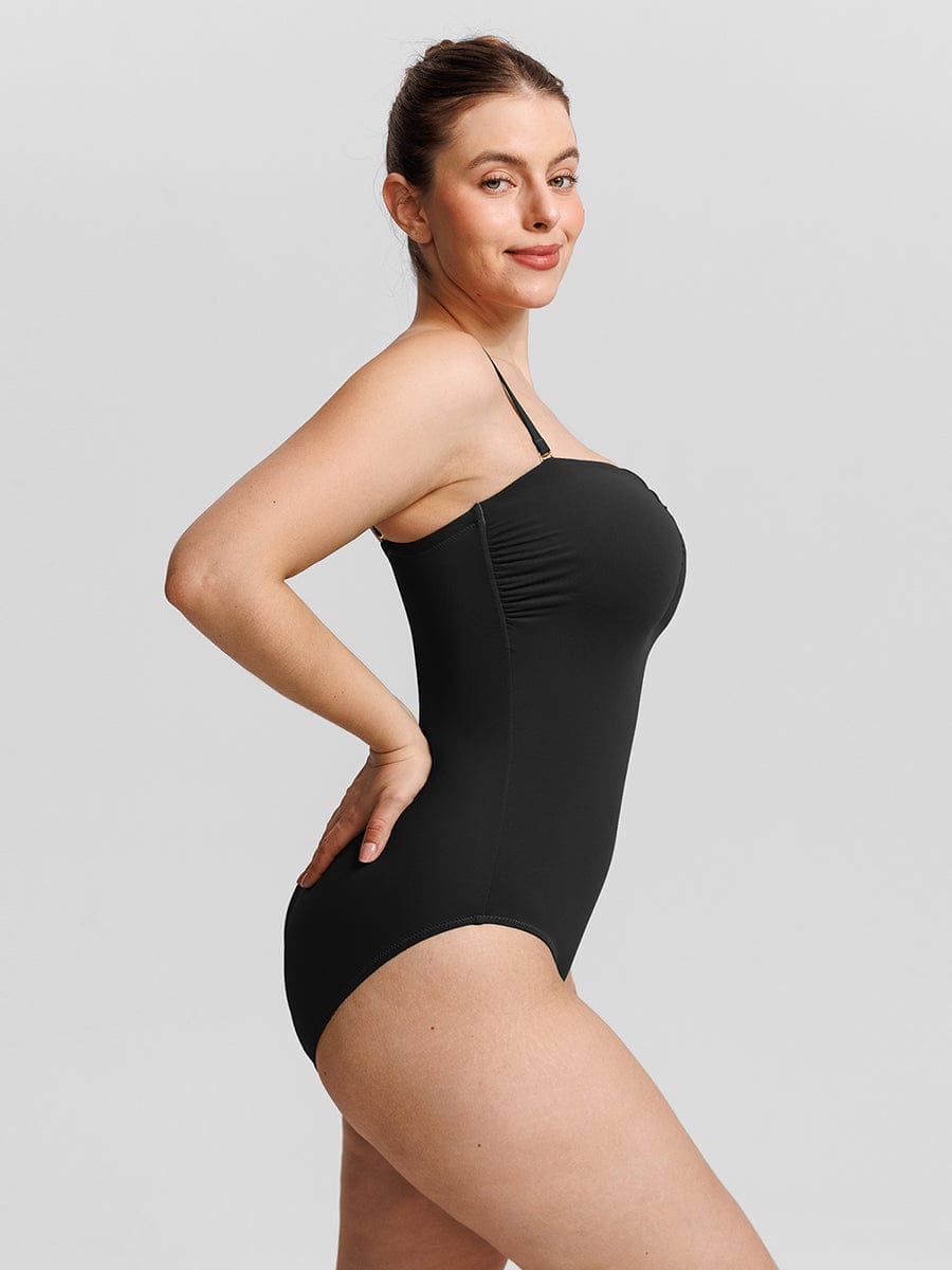 Strapless One Piece Swimsuit – Underwire Mesh Tummy Control Shapewear
