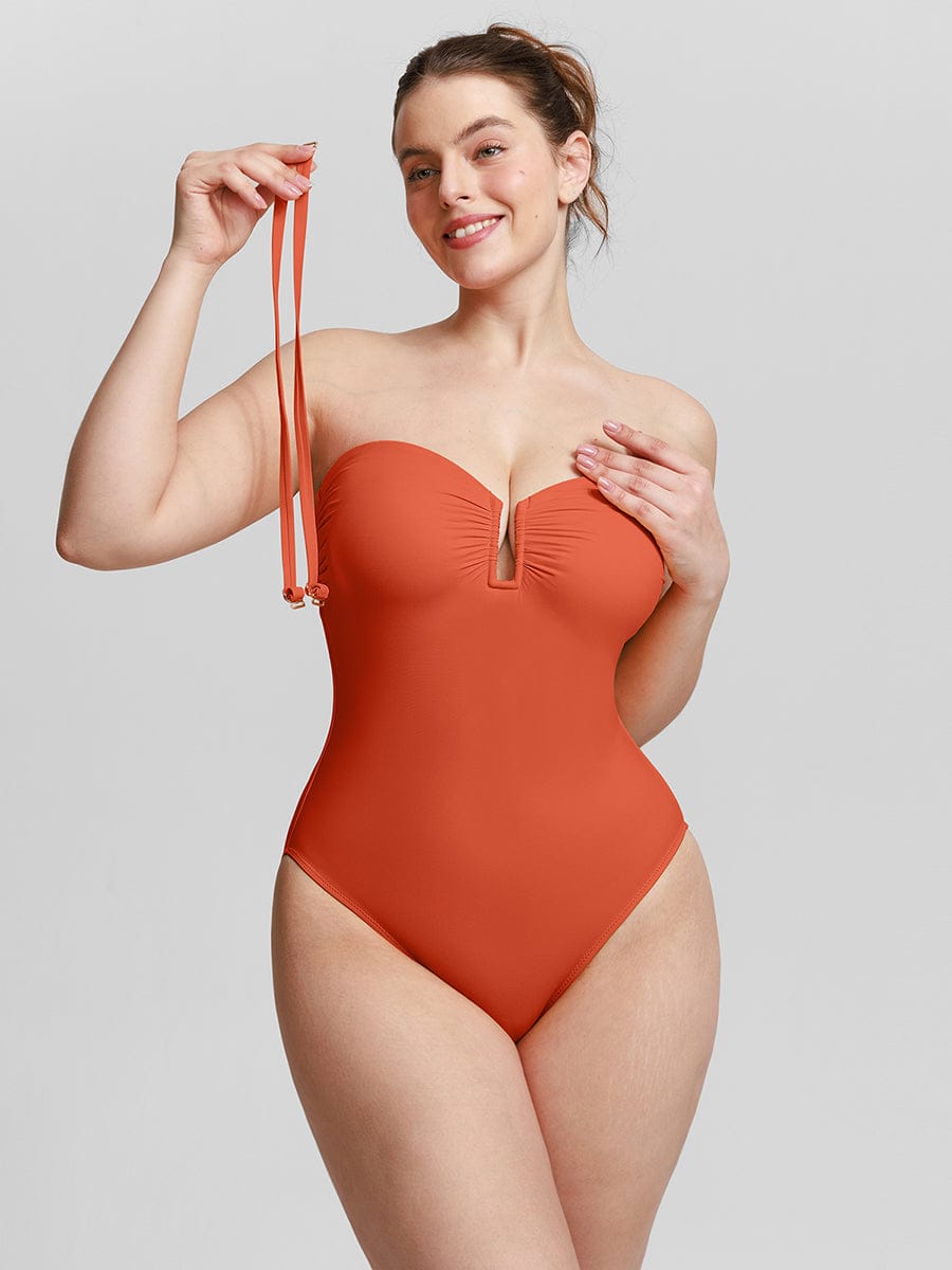 Strapless One Piece Swimsuit – Underwire Mesh Tummy Control Shapewear