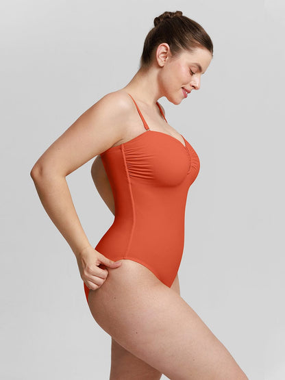 Strapless One Piece Swimsuit – Underwire Mesh Tummy Control Shapewear