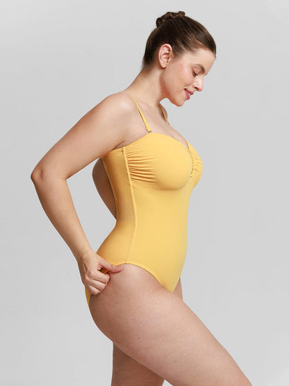 Strapless One Piece Swimsuit – Underwire Mesh Tummy Control Shapewear