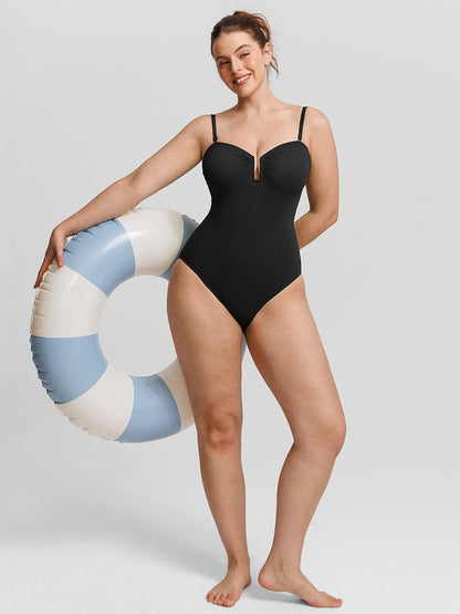 Strapless One Piece Swimsuit – Underwire Mesh Tummy Control Shapewear