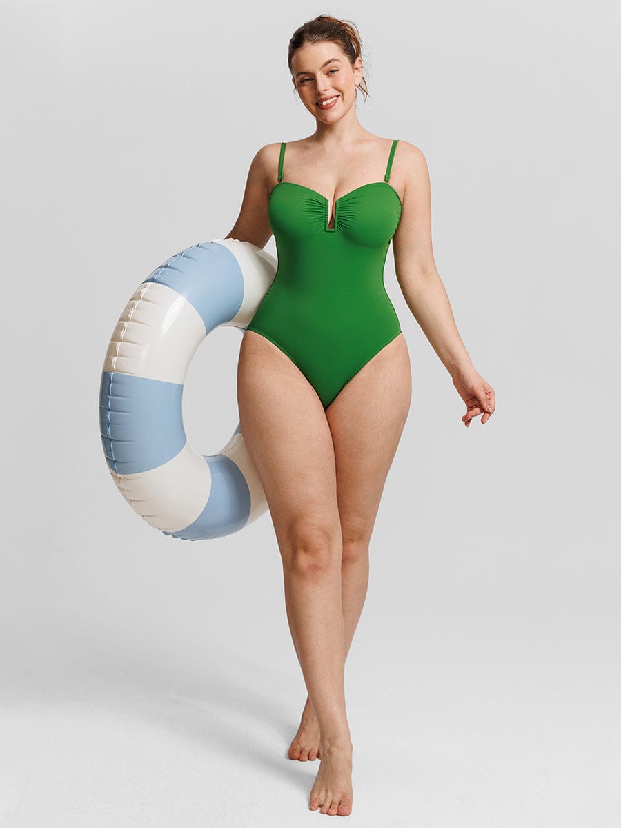 Strapless One Piece Swimsuit – Underwire Mesh Tummy Control Shapewear