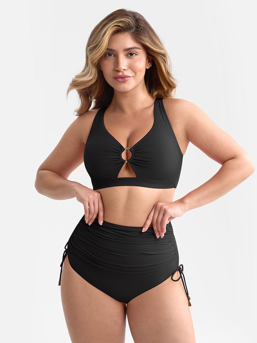 Deep V Drawstring One Piece Swimsuit – Tummy Control with Removable Pads
