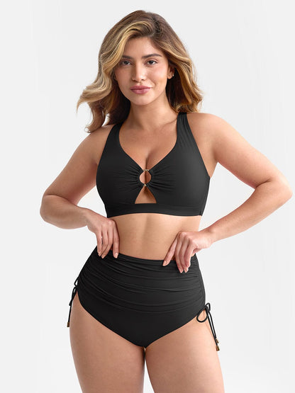 Deep V Drawstring One Piece Swimsuit – Tummy Control with Removable Pads