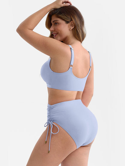 Deep V Drawstring One Piece Swimsuit – Tummy Control with Removable Pads