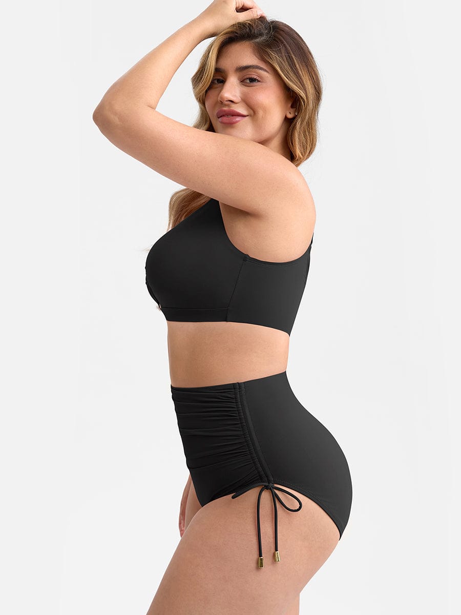 Deep V Drawstring One Piece Swimsuit – Tummy Control with Removable Pads