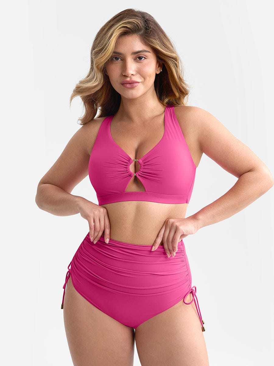 Deep V Drawstring One Piece Swimsuit – Tummy Control with Removable Pads
