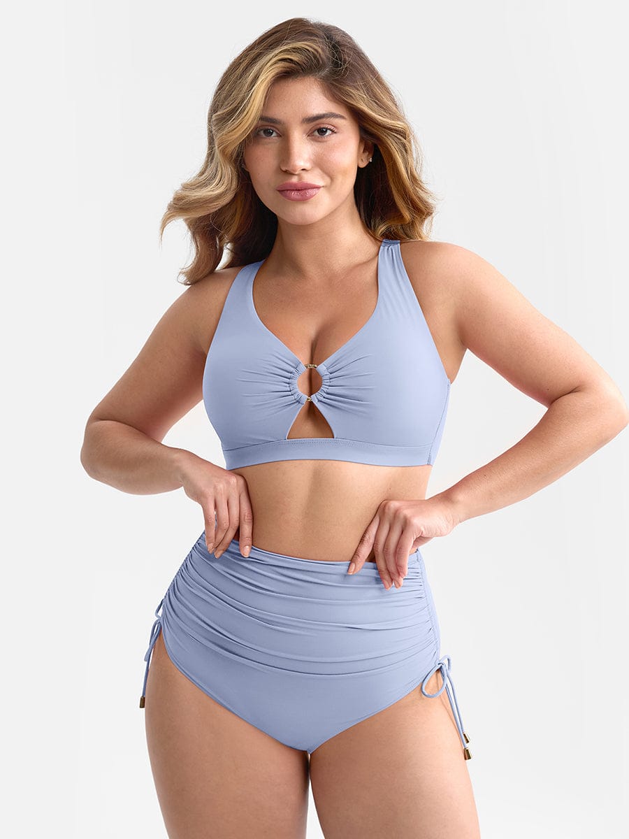 Deep V Drawstring One Piece Swimsuit – Tummy Control with Removable Pads