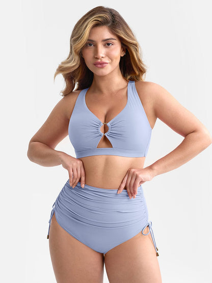 Deep V Drawstring One Piece Swimsuit – Tummy Control with Removable Pads