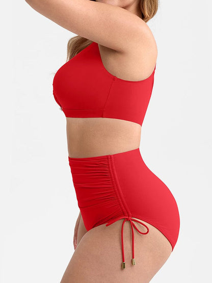 Deep V Drawstring One Piece Swimsuit – Tummy Control with Removable Pads