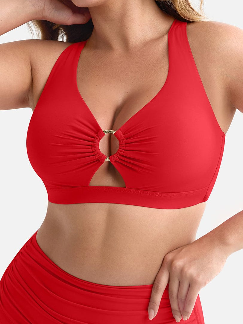 Deep V Drawstring One Piece Swimsuit – Tummy Control with Removable Pads