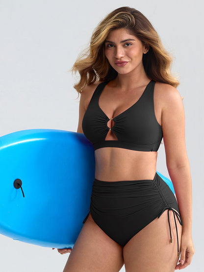 Deep V Drawstring One Piece Swimsuit – Tummy Control with Removable Pads