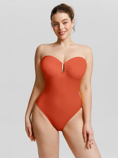 Strapless One Piece Swimsuit – Underwire Mesh Tummy Control Shapewear