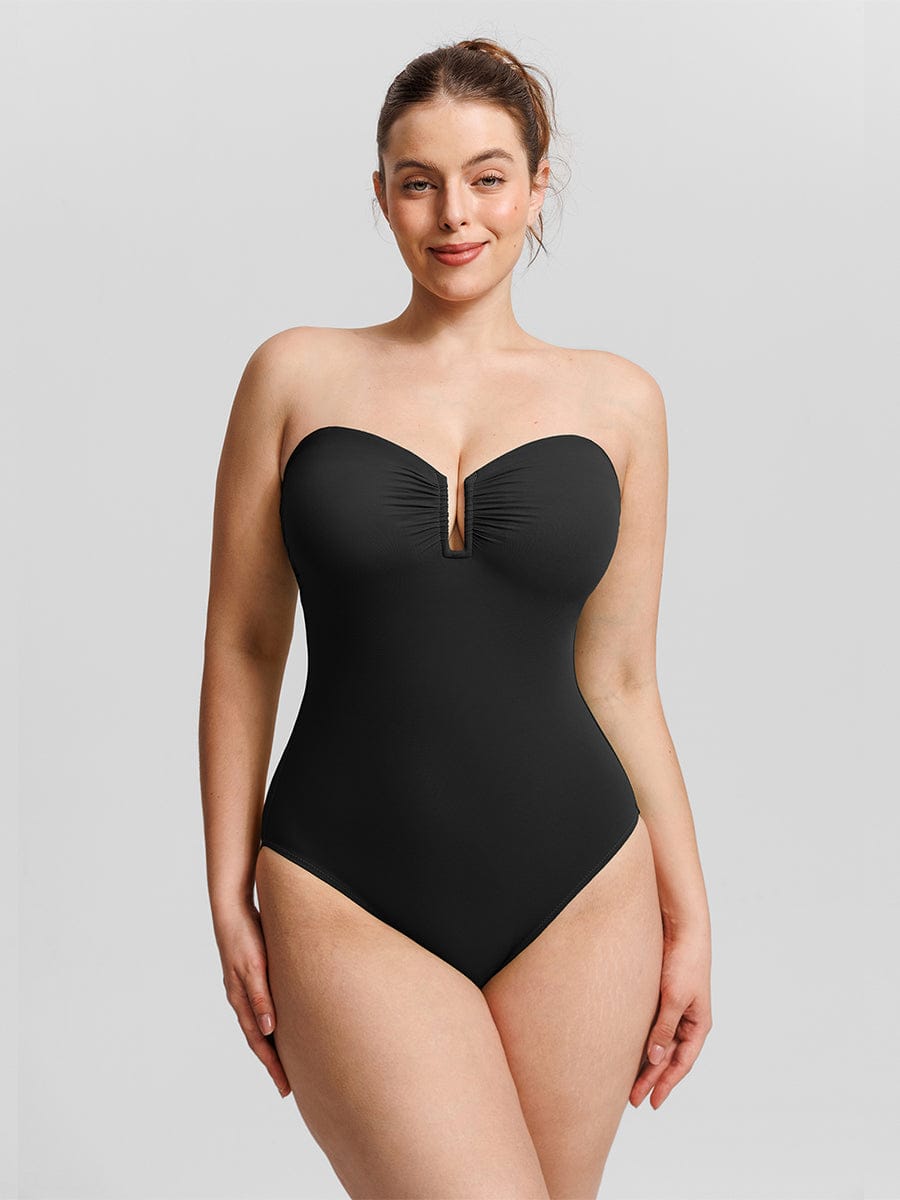 Strapless One Piece Swimsuit – Underwire Mesh Tummy Control Shapewear