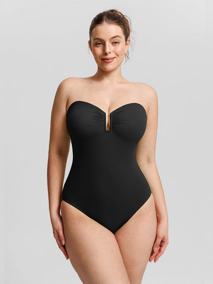 Strapless One Piece Swimsuit – Underwire Mesh Tummy Control Shapewear