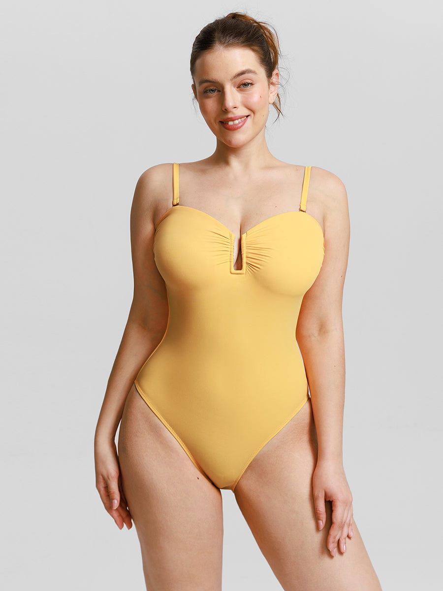 Strapless One Piece Swimsuit – Underwire Mesh Tummy Control Shapewear