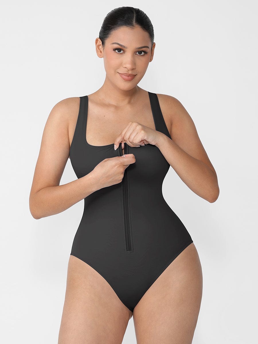 Tummy Control One Piece Swimsuit – Zip Front Shaping Swimwear