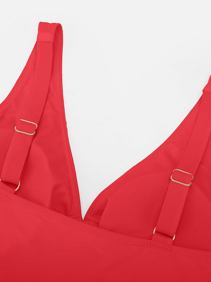 Deep V Ruched One Piece Swimsuit – Waist Shaping with Removable Pads