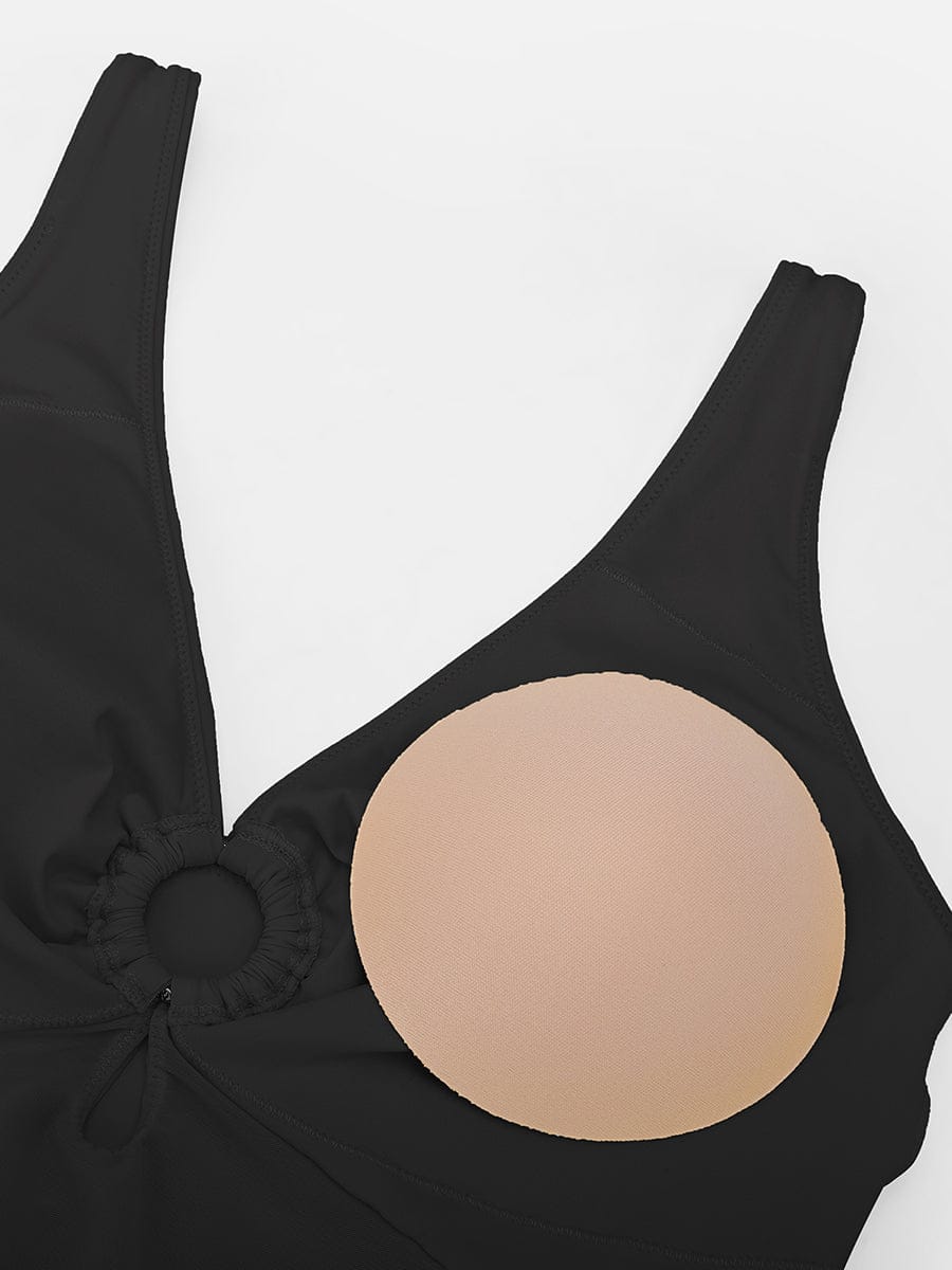 Deep V Ruched One Piece Swimsuit – Waist Shaping with Removable Pads