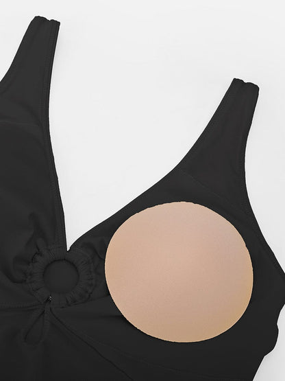 Deep V Ruched One Piece Swimsuit – Waist Shaping with Removable Pads
