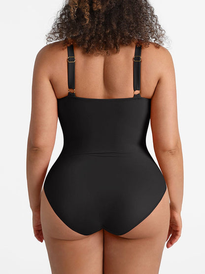 Deep V Ruched One Piece Swimsuit – Waist Shaping with Removable Pads