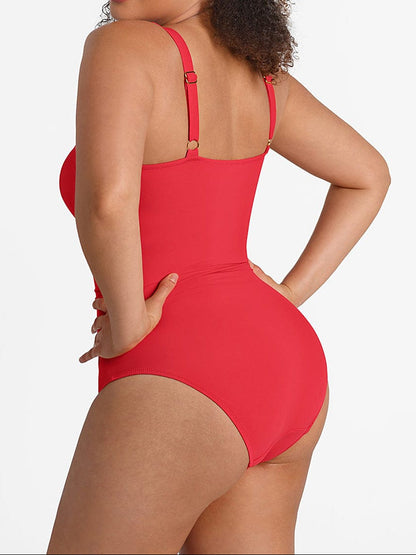Deep V Ruched One Piece Swimsuit – Waist Shaping with Removable Pads