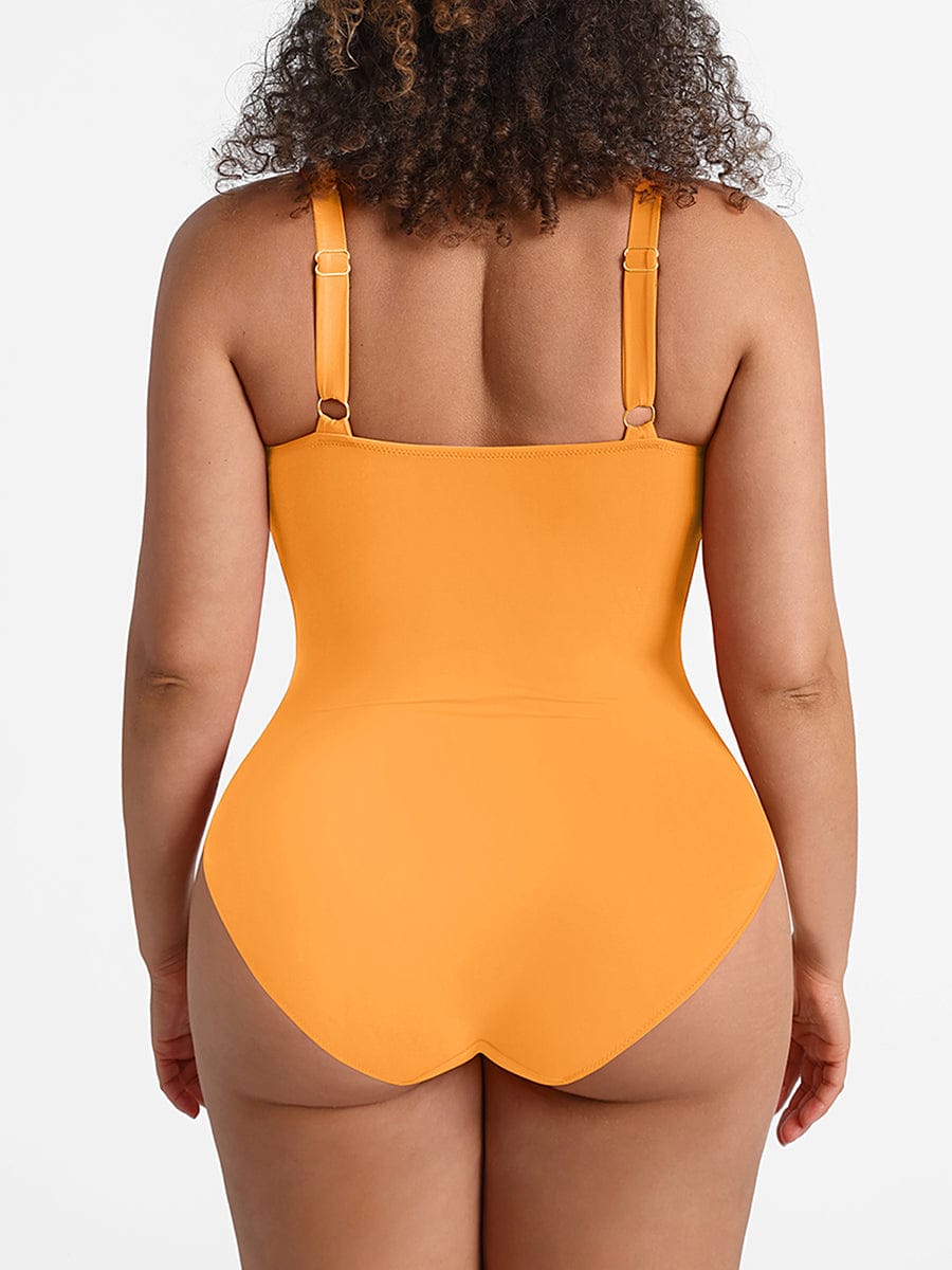 Deep V Ruched One Piece Swimsuit – Waist Shaping with Removable Pads