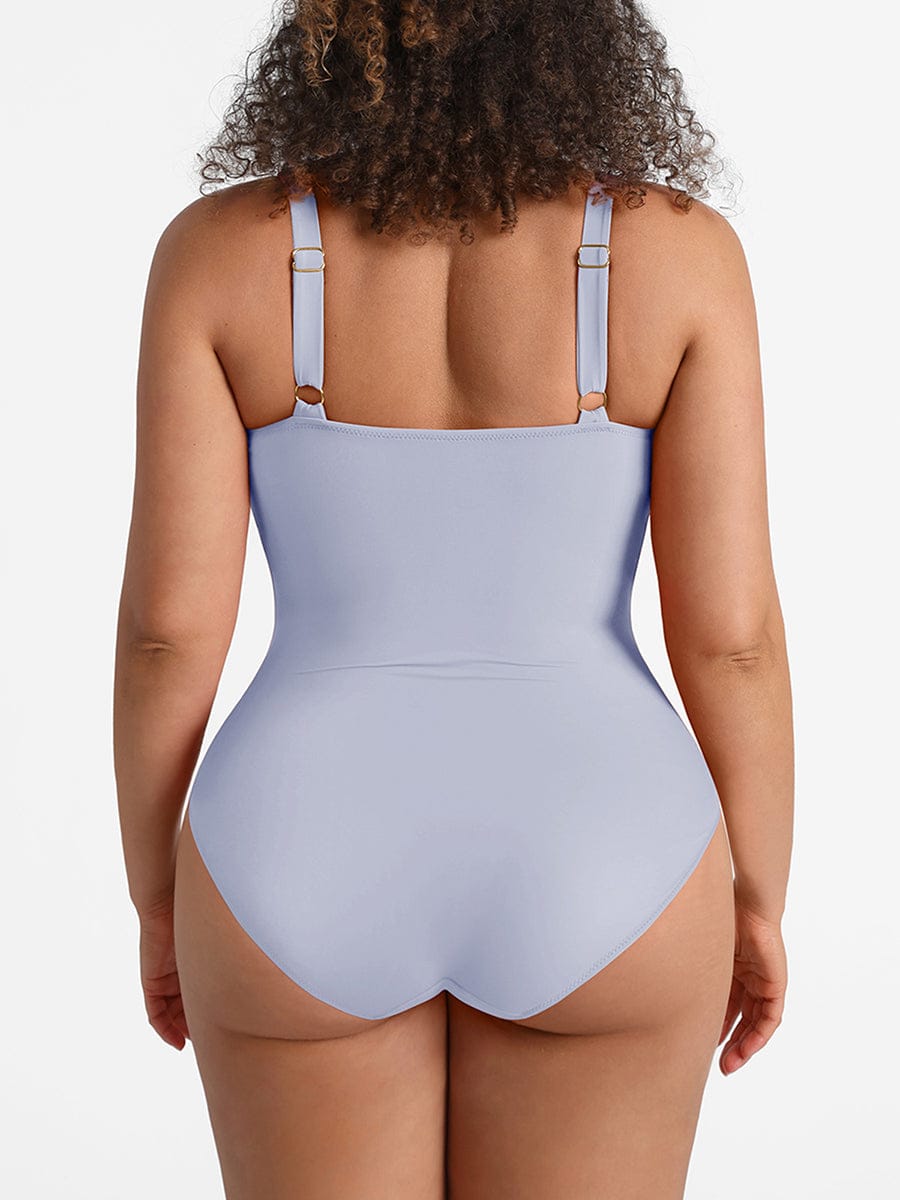 Deep V Ruched One Piece Swimsuit – Waist Shaping with Removable Pads