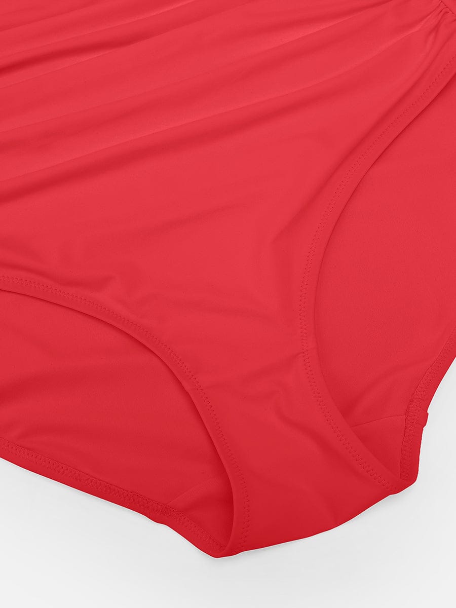 Deep V Ruched One Piece Swimsuit – Waist Shaping with Removable Pads
