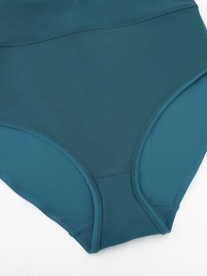 Deep V One Piece Swimsuit – Ruched Mesh Tummy Control with Removable Pads