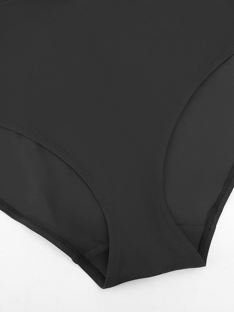 Deep V One Piece Swimsuit – Ruched Mesh Tummy Control with Removable Pads