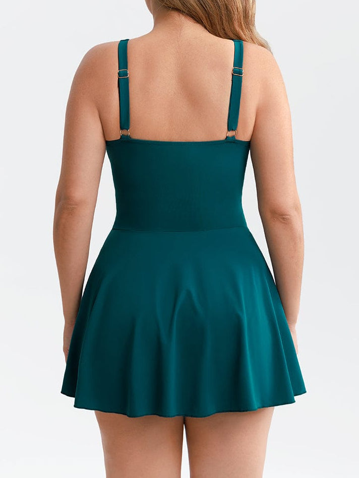 Deep V One Piece Swimsuit – Ruched Mesh Tummy Control with Removable Pads