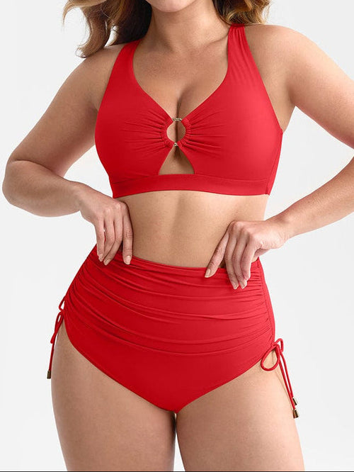 Deep V Drawstring One Piece Swimsuit – Tummy Control with Removable Pads