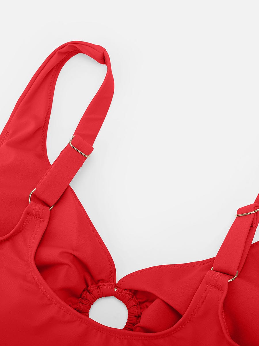 Deep V Drawstring One Piece Swimsuit – Tummy Control with Removable Pads