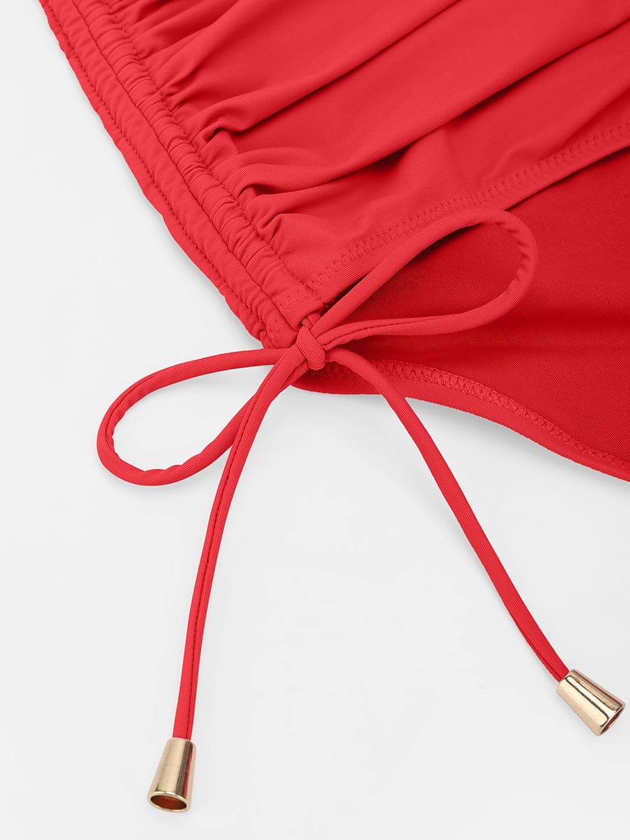 Deep V Drawstring One Piece Swimsuit – Tummy Control with Removable Pads