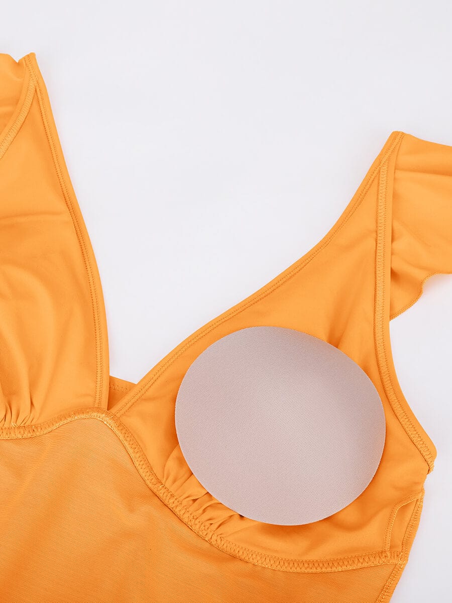 Ruffled V Neck One Piece Swimsuit – Ruched Waist Lace Up Swimwear