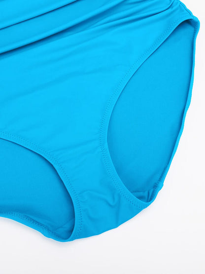 Ruffled V Neck One Piece Swimsuit – Ruched Waist Lace Up Swimwear
