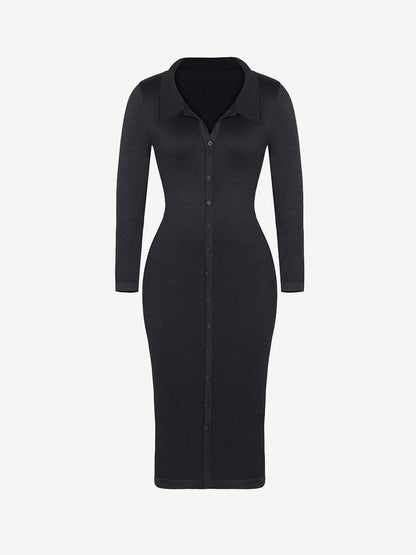 Wholesale Seamless Waist Trimming Retro Long Sleeve Shirt Dress